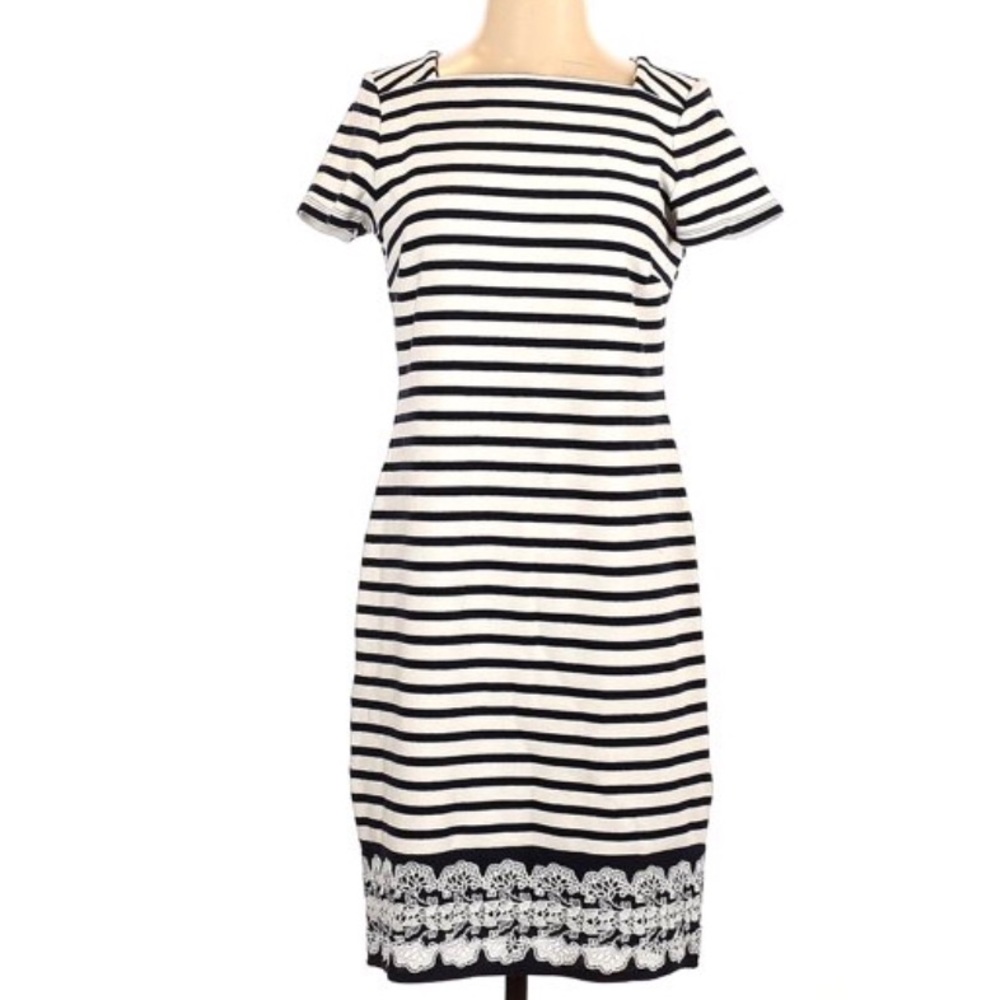Talbots Black & White Striped Midi Dress
